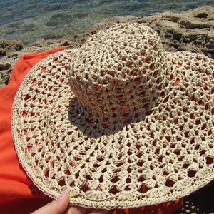 CROCHET PATTERN Summer Hat, Easy Crochet Sun Hat Women, Wide Brim Hat, Raffia Pattern, Beach Hat Crochet Pattern Tutorial, Download PDF #165