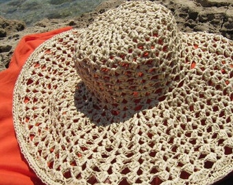 Crochet PATTERN summer hat for women. Easy crochet sunhat tutorial pattern. Raffia yarn pattern beach hat with wide brim. Download PDF #165