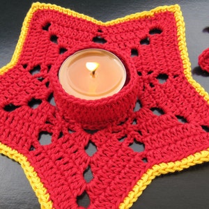 Crochet PATTERN Red Star Tea Light Candle Holder. Crochet home decor tutorial pattern. Christmas crochet easy gifts DIY. Download PDF #61
