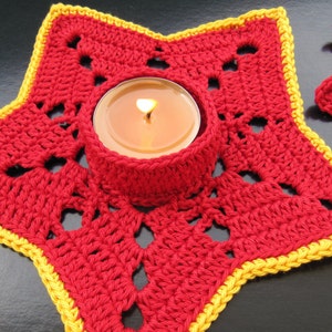 Crochet PATTERN Red Star Tea Light Candle Holder Pattern: Tutorial English US Terms, Christmas Decorations Gift Diy Download PDF #61