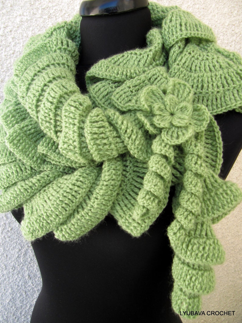 CROCHET PATTERN Ruffle Scarf, Unique Crochet Scarf Pattern, Ruffled Scarf with Flower, Tutorial Scarf Easy Pattern, Download PDF Pattern #18