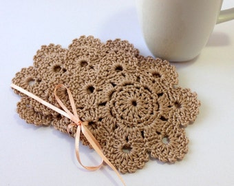 Crochet Coasters PATTERN Flower 7 Petals. Easy crochet coasters tutorial. Spring Summer crochet home decor gifts DIY. Download PDF #193