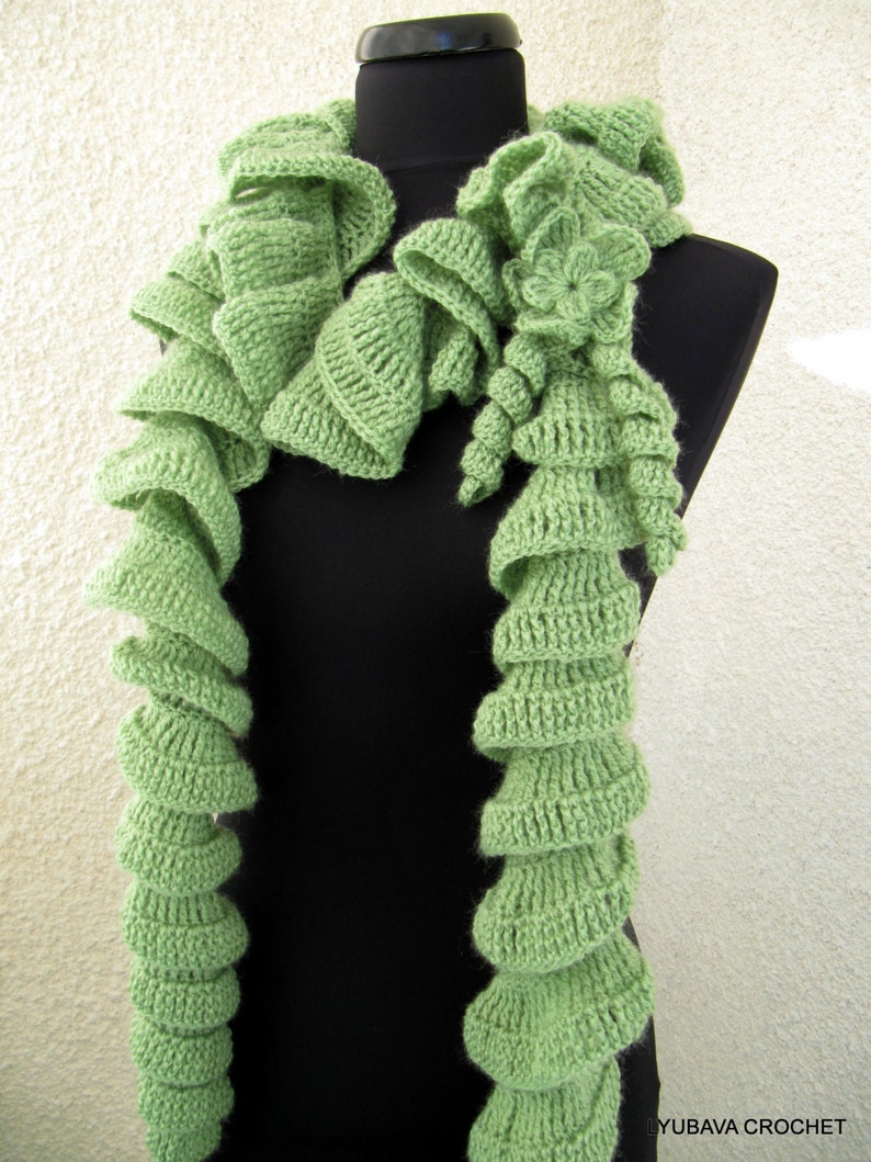 CROCHET PATTERN Ruffle Scarf, Unique Crochet Scarf Pattern, Ruffled Scarf with Flower, Tutorial Scarf Easy Pattern, Download PDF Pattern #18