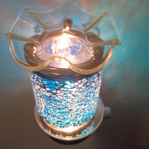 blue crackle glass fragrance oil diffuser aroma lamp with dimmer switch.