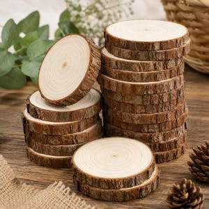 Natural Pine Wood Slices with Bark | Rustic Tree Rounds for Crafts, Weddings, Coasters