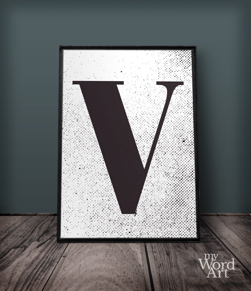 letter v print letter wall art letter wall decor printable etsy