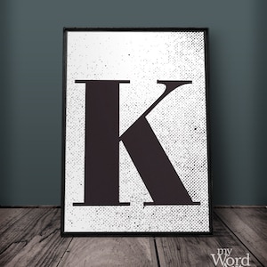 Impressão de letra K, arte de parede de letras, decoração de parede de letras, letras imprimíveis, pôster de letras grandes, impressão de tipografia