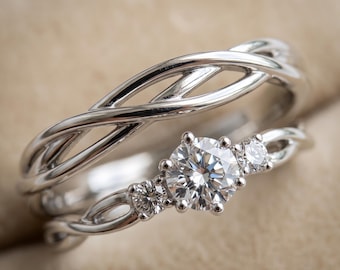 Sterling Silver Couple Ring Set, Moissanite Engagement Ring, Matching Wedding Bands, Promise Rings, Bridal Ring Set, Gift for Couple