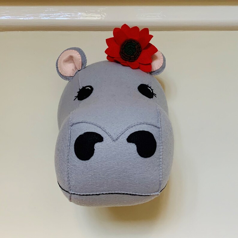 Felt Taxidermy Animal Head Wall Mount Hippo Trophy Head Etsy