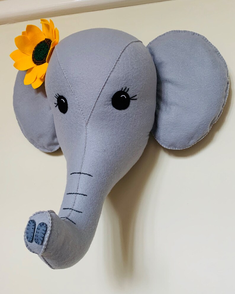 Felt Taxidermy Animal Head Wall Mount Elephant Felt Trophy Etsy