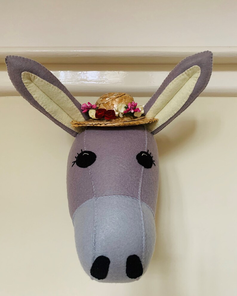 Felt Taxidermy Animal Head Wall Mount Donkey Felt Trophy Head Etsy