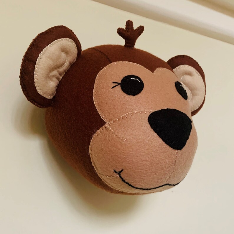 Felt Taxidermy Animal Head Wall Mount Chimpanzee Monkey Felt Etsy UK
