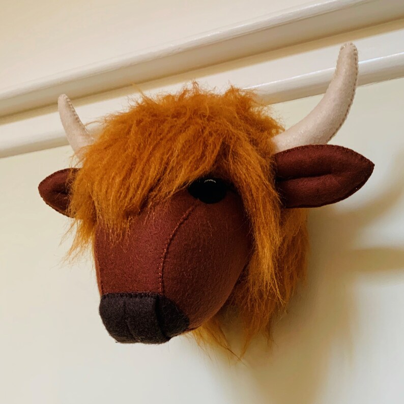 Felt Taxidermy Animal Head Wall Mount Highland Cow Felt Etsy UK