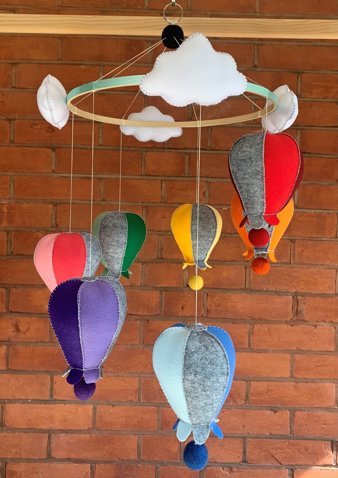 Felt Hot Air Balloon Ceiling Mobile Decoration With Felt Balls Etsy