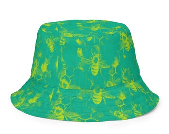 Chartreuse Bees Bucket Hat,  Double‑Sided Streetwear hat