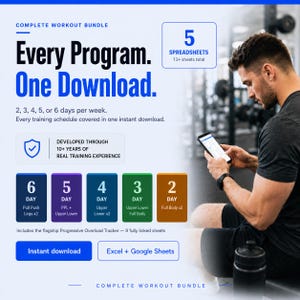 Complete Progressive Overload Tracker Bundle | 5 Workout Split Spreadsheets | Excel Google Sheets | Strength Training Log