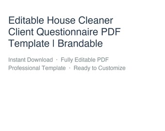 Editable House Cleaner Client Questionnaire PDF Template | Brandable