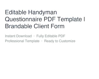 Editable Handyman Questionnaire PDF Template | Brandable Client Form