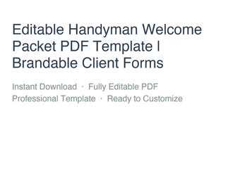 Editable Handyman Welcome Packet PDF Template | Brandable Client Forms