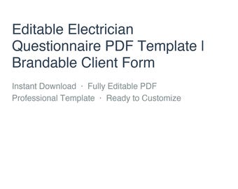 Editable Electrician Questionnaire PDF Template | Brandable Client Form
