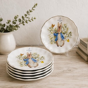 Peter Kanin Salladstallrikar Set med 6 Beatrix Potter Kanintallrikar 20 cm Påskporslin Cottagecore Decor