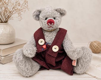 Maria Garramone MG Bears Woll-Teddybär, handgefertigt, Künstlerbär, Sammlerstück mit Rucksack, Erbstück-Teddybär, Geschenk