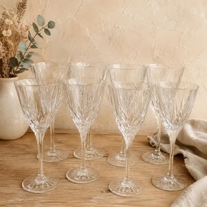 Juego de 8 copas de cristal Cristal d'Arques Cassandra, cristal de plomo francés, para agua y vino, estilo vintage, fabricadas en Francia.
