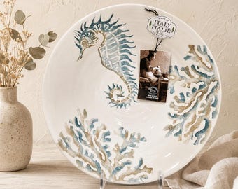 Keramikschale „Seepferdchen“ von Fabbro Italy | Handgefertigte italienische Keramikschale, 30 cm | Mediterranes Küsten-Dekor | Neu mit Etikett