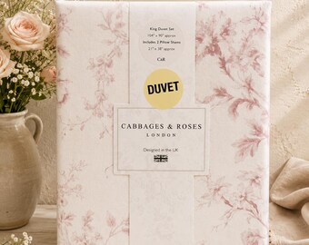 Juego de ropa de cama King con diseño de repollos y rosas o de palacios reales históricos, color rosa, estilo cottagecore, de algodón (Reino Unido)