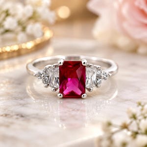 3,00 CT naturlig rubin diamantring | Smaragdslipning, vitt guld, IGL-certifierad