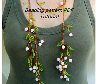 Beading tutorial. Beading pattern. Lariat necklace - blossoming sprig. Beading Tutorial PDF. Beading pattern PDF. Instant download.