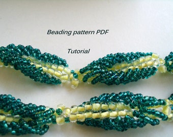 Beaded necklace - Aquamarine. Beading Tutorial. Beading pattern PDF. Instant download.
