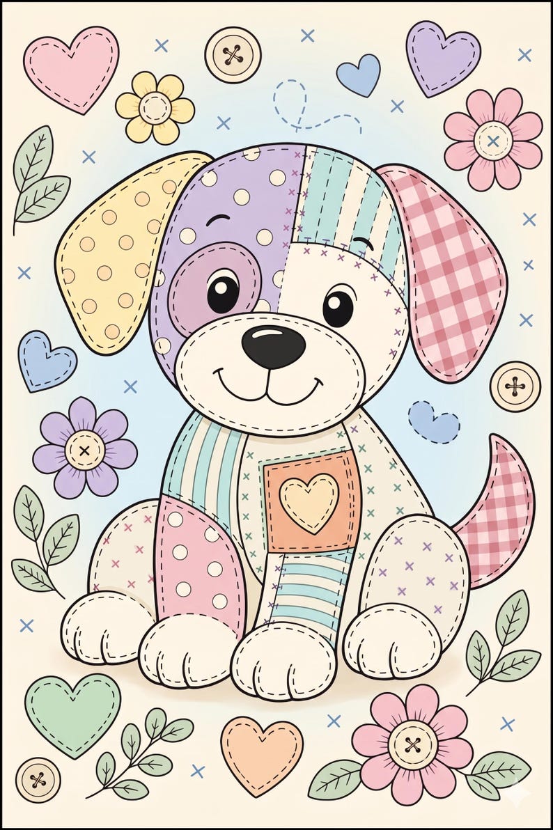 Libro para colorear de criaturas de patchwork para niños, páginas de actividades imprimibles en PDF. imagen 12