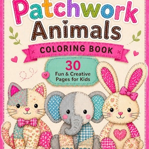 Patchwork Creatures Coloring Book for Kids, Printable PDF Activity Pages