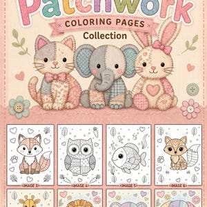 Libro para colorear de criaturas de patchwork para niños, páginas de actividades imprimibles en PDF. imagen 14