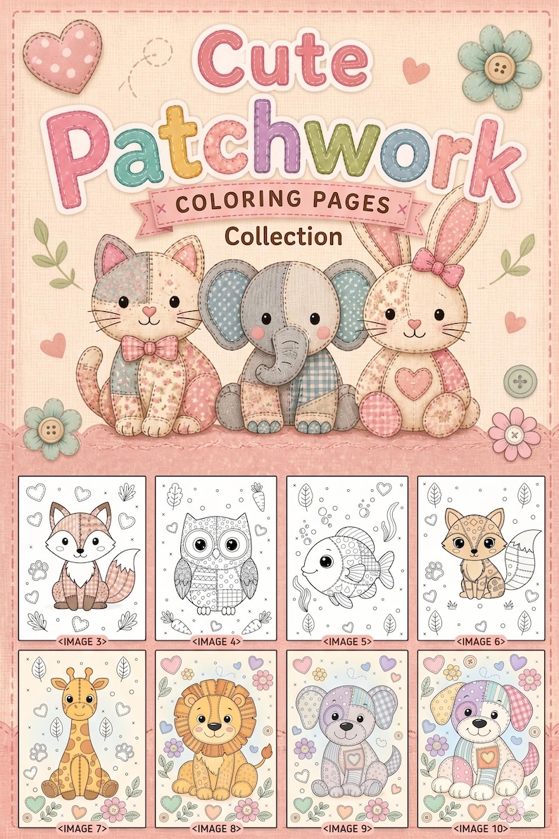 Libro para colorear de criaturas de patchwork para niños, páginas de actividades imprimibles en PDF. imagen 13