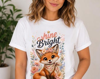 Zorro floral PNG / Animal del bosque kawaii, cita inspiradora (descarga digital)