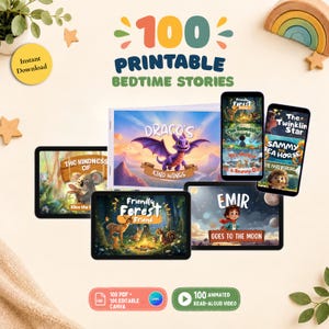 Druckbare Gutenachtgeschichten für Kinder, 100 Bilderbücher als PDF + animierte Vorlesevideos, zum Ausdrucken oder Lesen auf dem Tablet