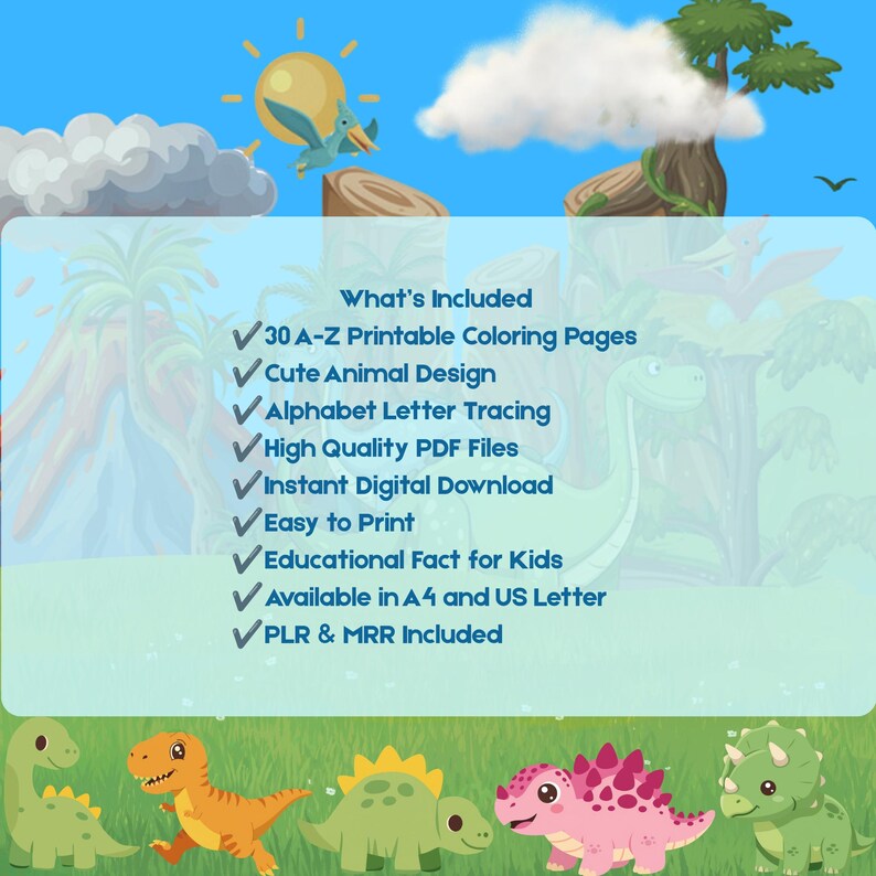 Dinosaur Coloring Pages for Kids 30 Printable Sheets (instant