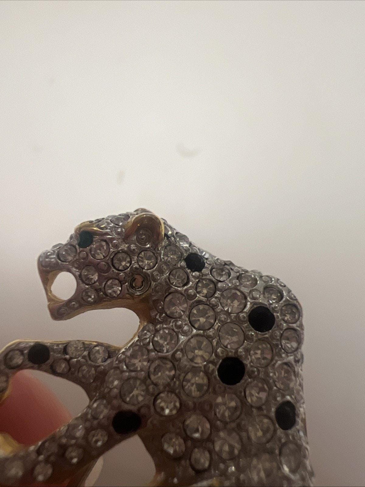 Vtg J.L. Aldenkamp Leopard Brooch Black Clear Diamanté Pavé