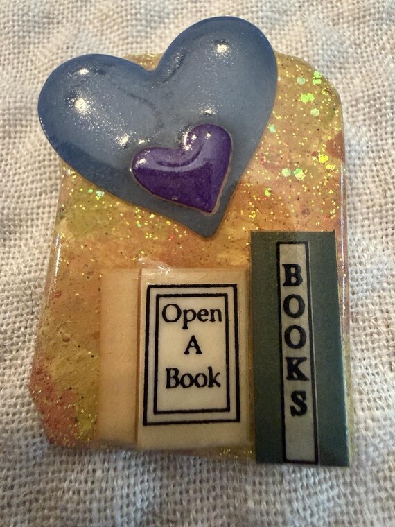 Lucinda Book Pins Open A Book Heart Books Glitter Resin Brooch Teacher Reader