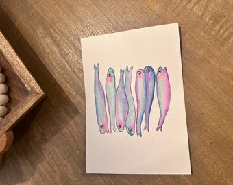 Colorful Minnows Watercolor Art Print – Adorable Fish Illustration