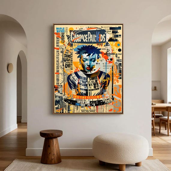 Retro Punk Woman Portrait Print, Vintage Newspaper Collage Poster (Digital Download)
