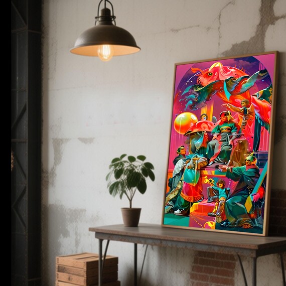 Surreal Court Art Print | Neon Mythology Poster (Digital Download)