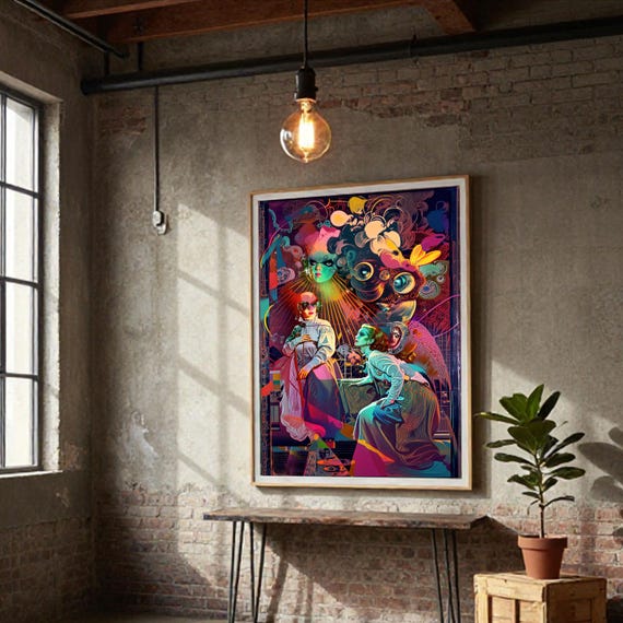 Neon Dark Fantasy Surrealism | Cosmic Oracle Art Print   (Instant Download)