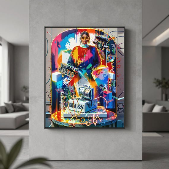 Retro Street Art Portrait Print | Neon Graffiti Boombox Wall Art | 80s Aesthetic Poster | Urban Music Decor | Printable Digital Download