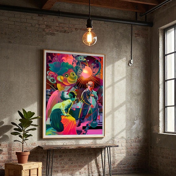 Surreal Noir Art Print | Psychedelic Retro Digital Painting (Instant Download)