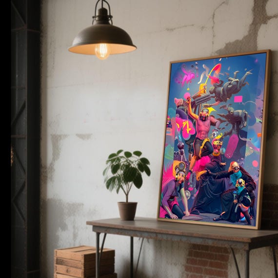 Shaman Uprising Art Print | Neon Maximalist Fantasy Wall Art (Instant Download)
