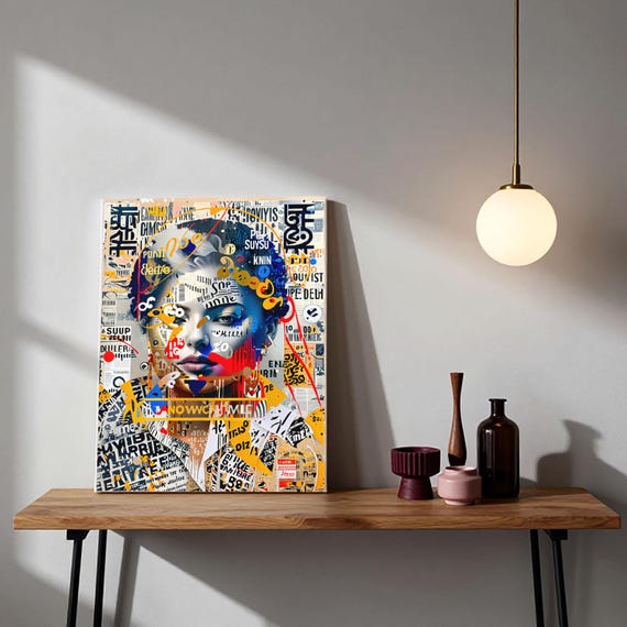 Maximalist Portrait Collage Art, Mixed Media Graffiti Typography Print (Digital Download)