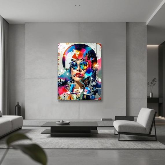 Vintage Street Art Portrait Print | Neon Graffiti Face Wall Art | Retro Pop Art Poster | Bold Maximalist Decor | Printable Digital Download